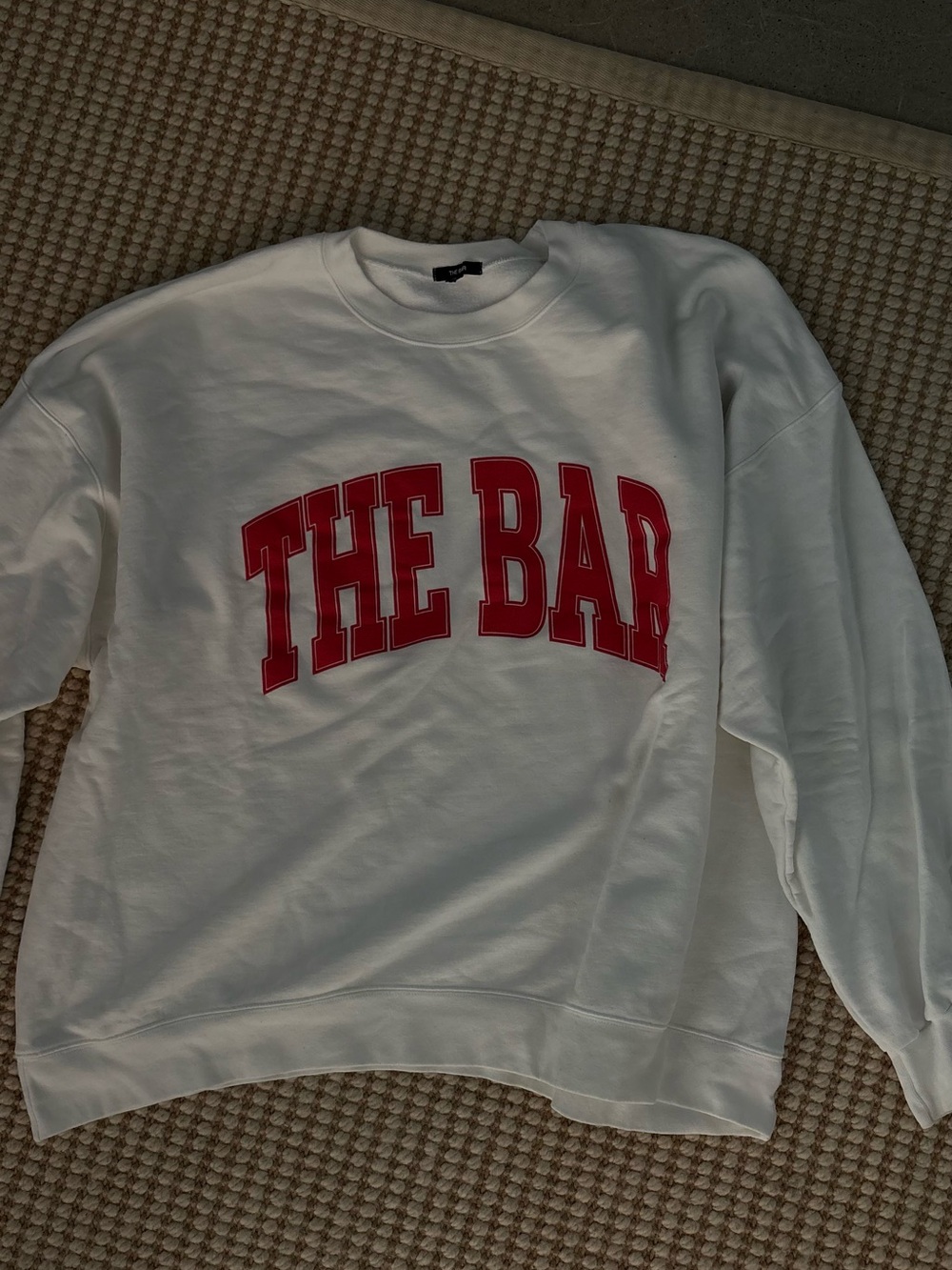 The Bar White Crewneck with Red Collegiate Logo